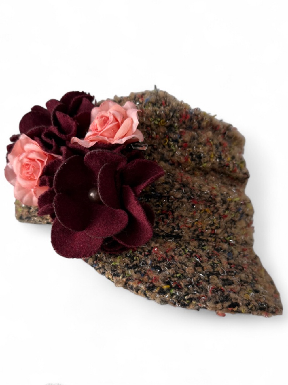 Y2K Icing 3D Flower Cap Hat Florette Rosette Metallic Woven